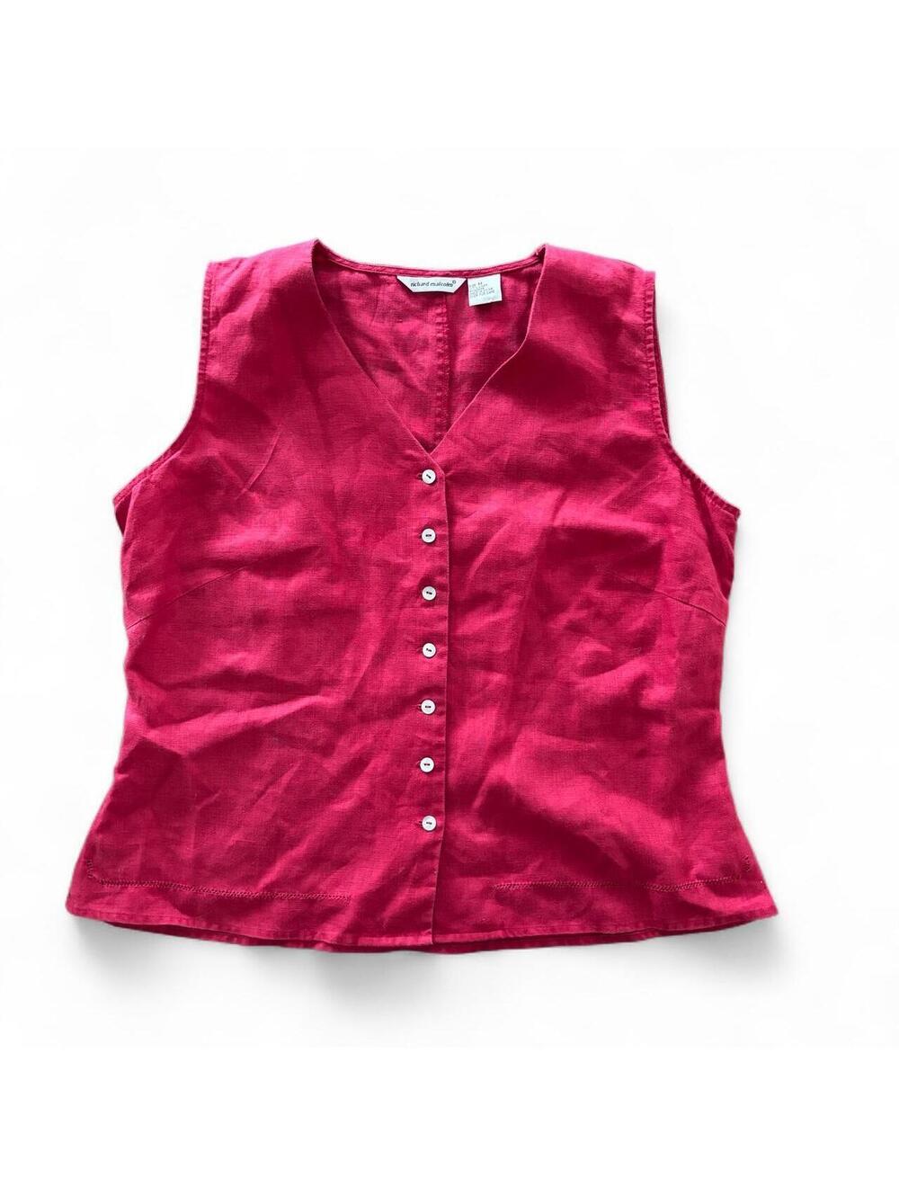 Richard Malcolm 100% Linen Button Up Tank Top Vest Red Size M Vintage Y2K
